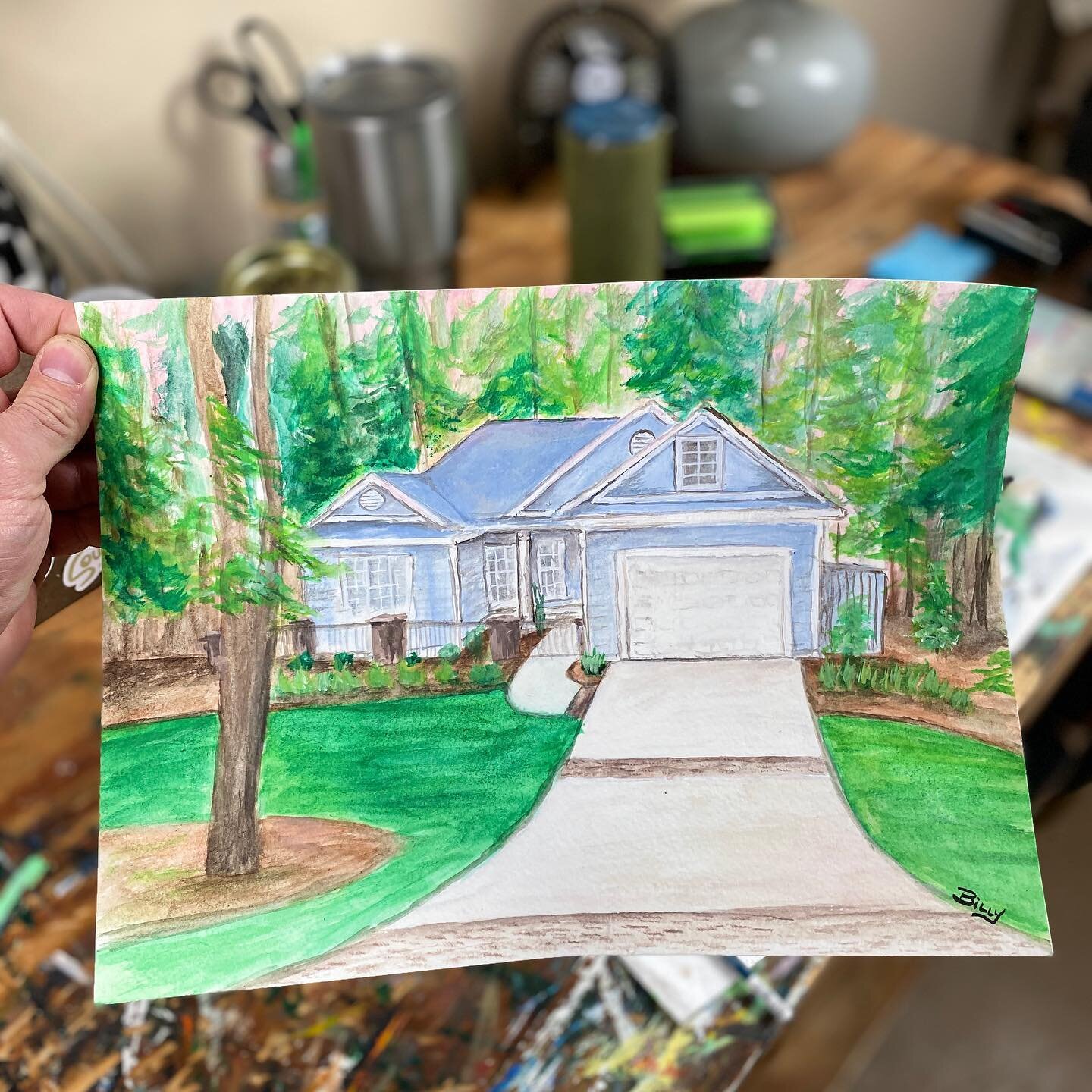 Little water color piece I worked on for a good friend of mine. #watercolor #houseportrait #bobrosshappytrees #hhp #lowcountry #lowcountryliving #southernliving