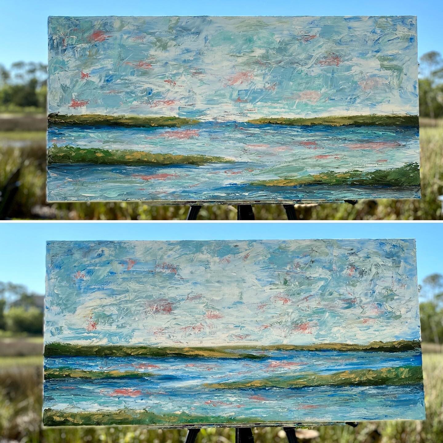 Mailing a piece of #hhi to a customer with these two commissioned #marshscapes (2) 18&rdquo; x 36&rdquo; 
#oiloncanvas #paletteknifepainting #impressionistpainting #colors #marsh #lowcountry #lowcountryliving #southernliving #lowcountryart #localarti
