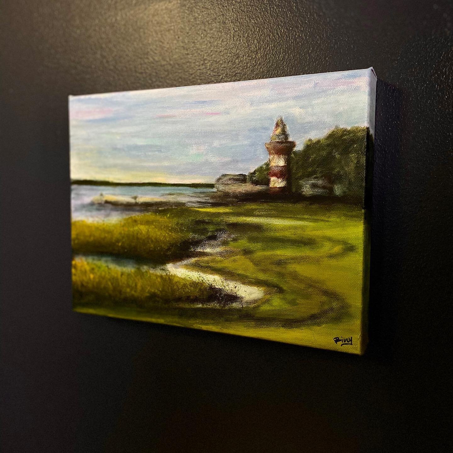 I really enjoyed doing this little 9&rdquo; x 12&rdquo; fairway view of #harbourtown 
SOLD &amp; SHIPPED. #harbourtownlighthouse #rbcheritage #lowcountry #marshscape #acrylicpaintingoncanvas #oilpaintingsoncanvas #artwork #hiltonheadart #localart #su