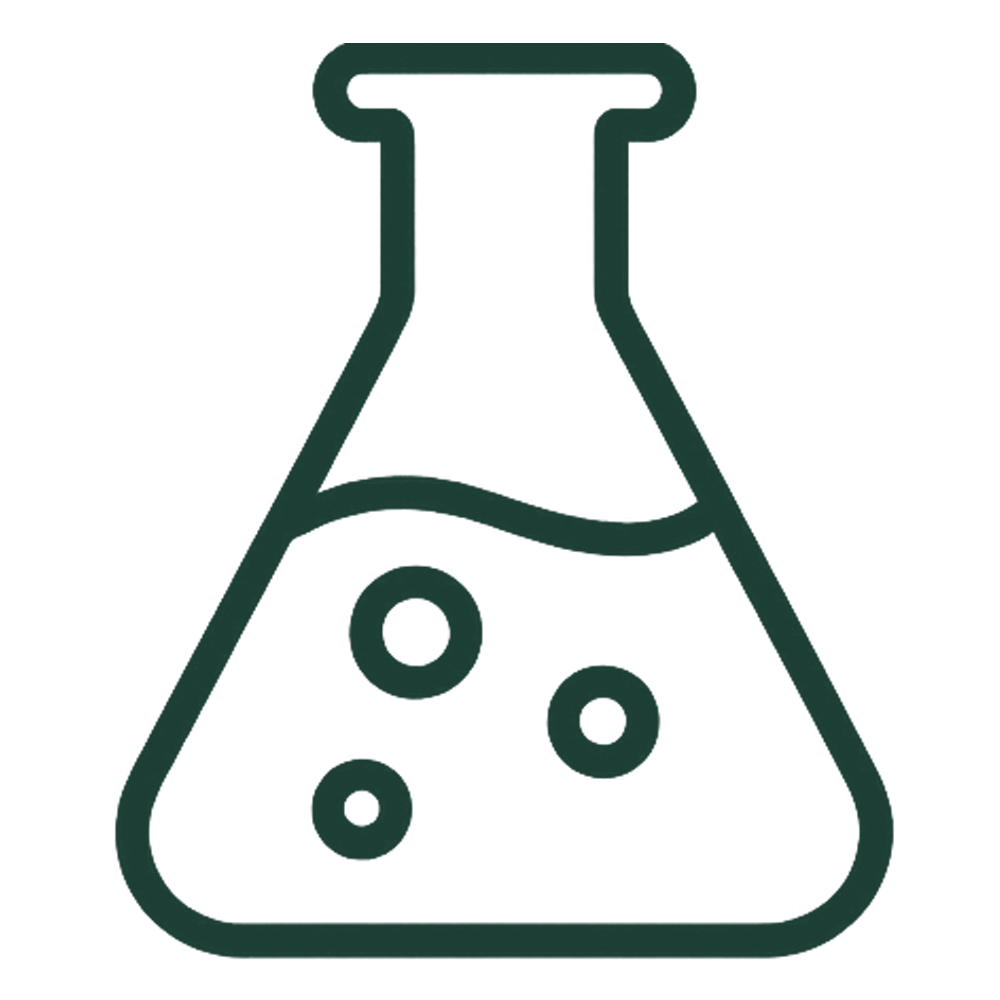Line drawing of a laboratory flask with bubbles inside.
