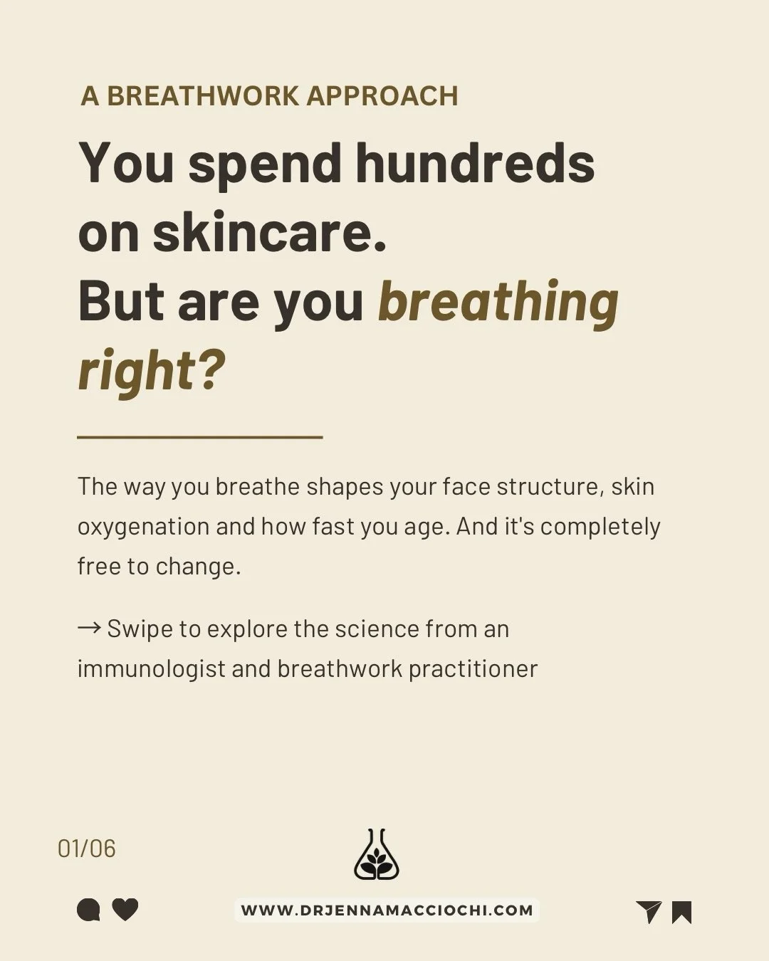 We focus so much on what we apply to our skin&hellip;
and almost none of us are taught how to breathe.

Yet breath shapes circulation, stress, structure&hellip;
even the way we age.

Not metaphorically.
Biologically.

This is where science meets some