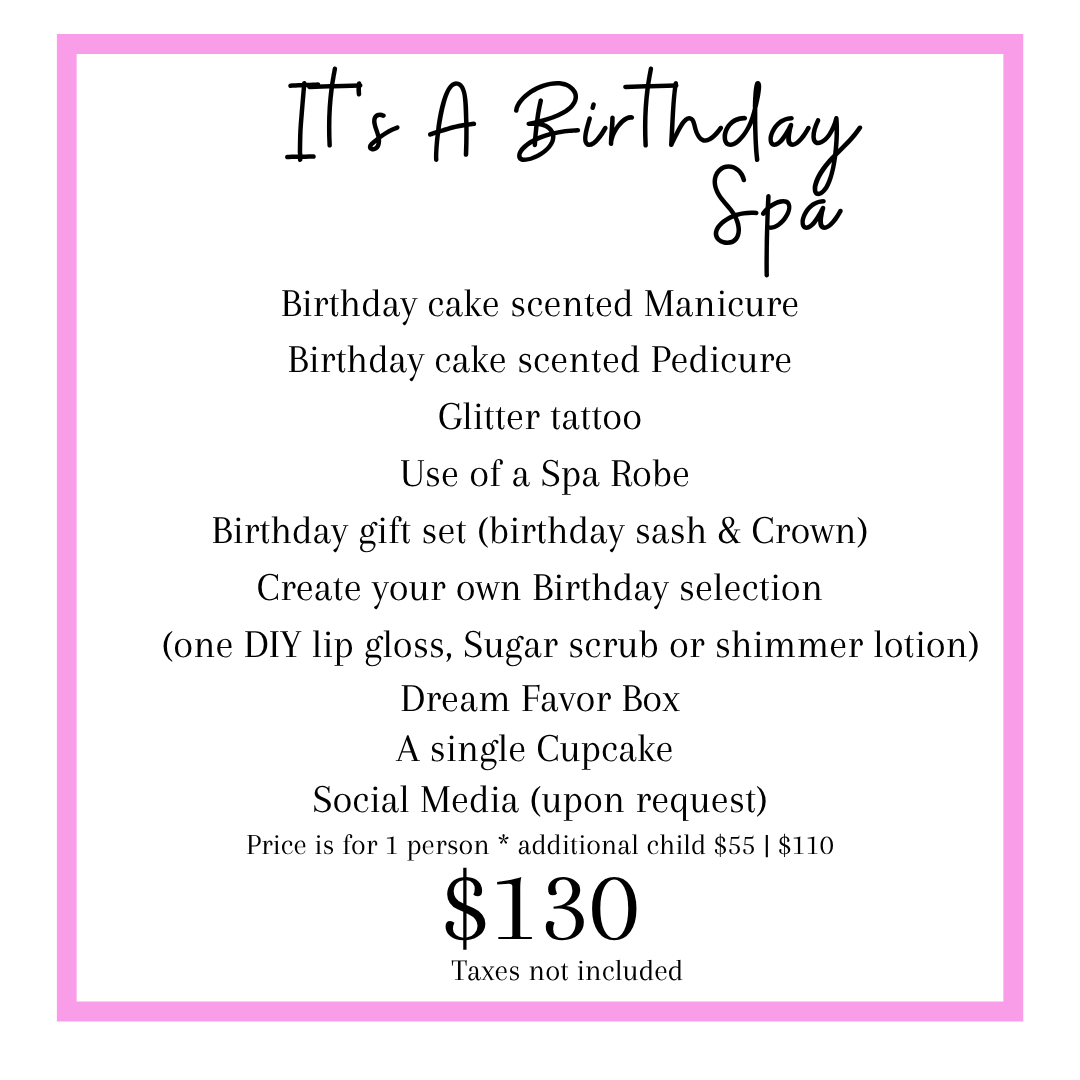 Its ya birthday spa day service, perfect for a day outing to celebrate your child.