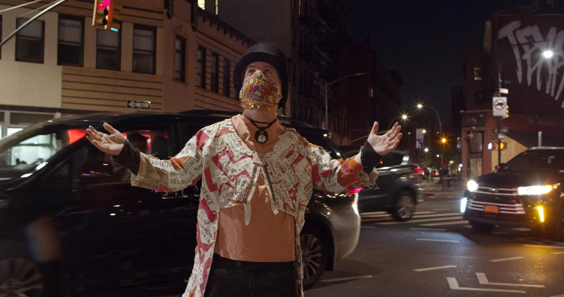 Sylvan wearing memorial garment at Transgender Day of Remembrance 2020 vigil with Gays Against Guns. Photo by Paul Rowley