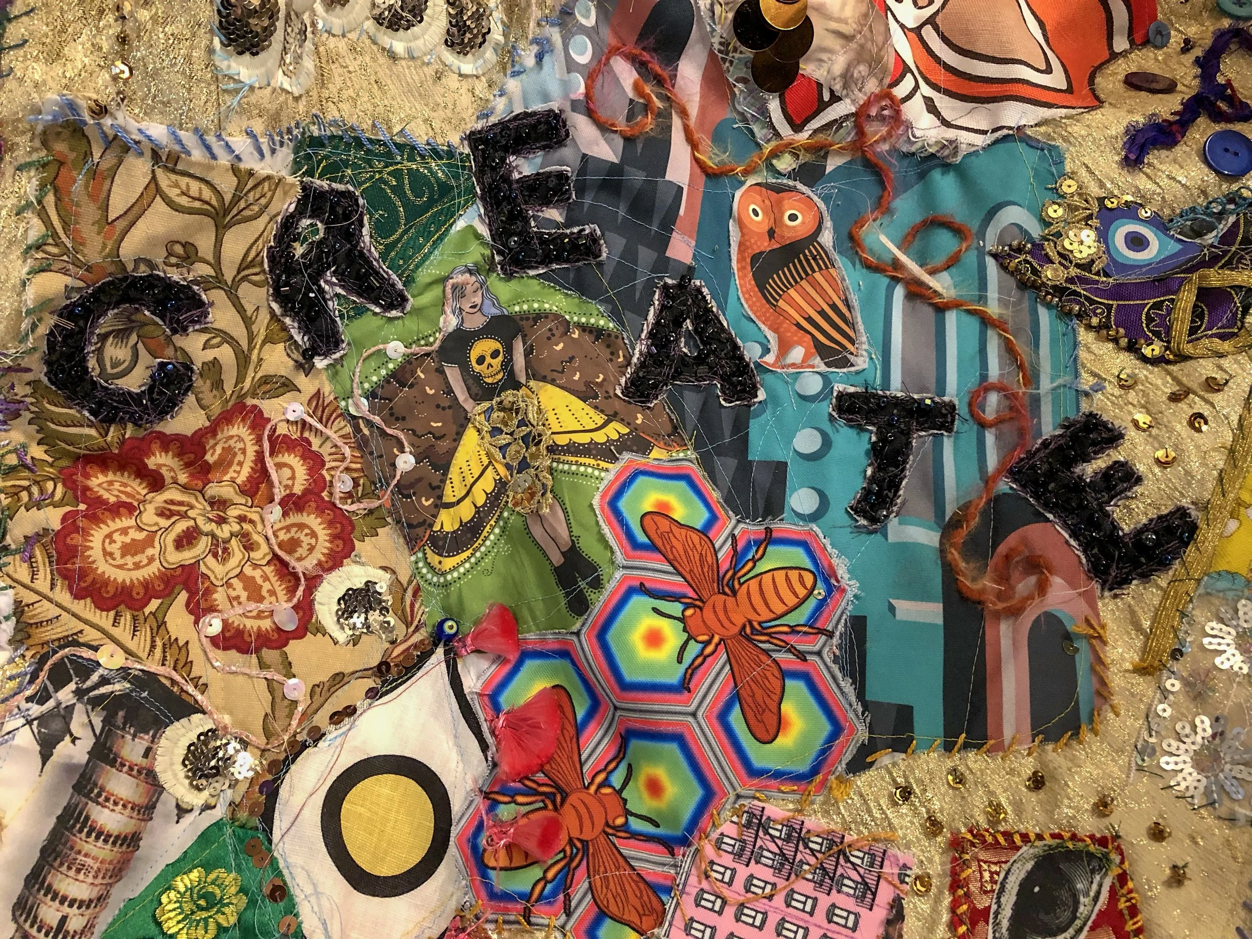 Detail of textile collage work for Jordan Roth's Met Gala 2021 garment