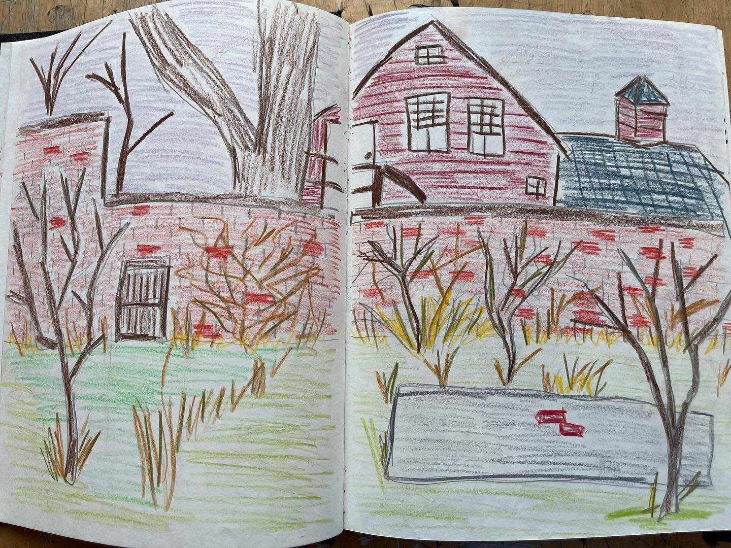 My 4/25/92 journal sketch of the walled garden and entry - a moment of Bennington Spring of me; I was visiting from Brooklyn, and this would be the last time I saw Eric Ginman. Joseph Bucciarelli ((who I just heard died recently in the midst of prett