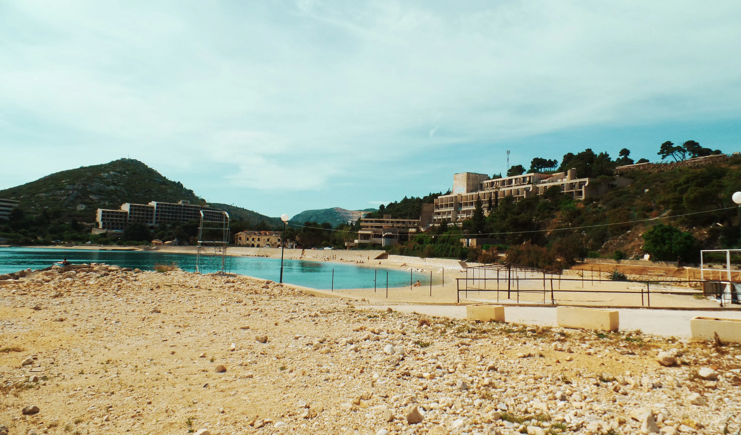 It's easy to imagine that this used to be a prime holiday location, with the crystal clear waters and beautiful white sand beach. 