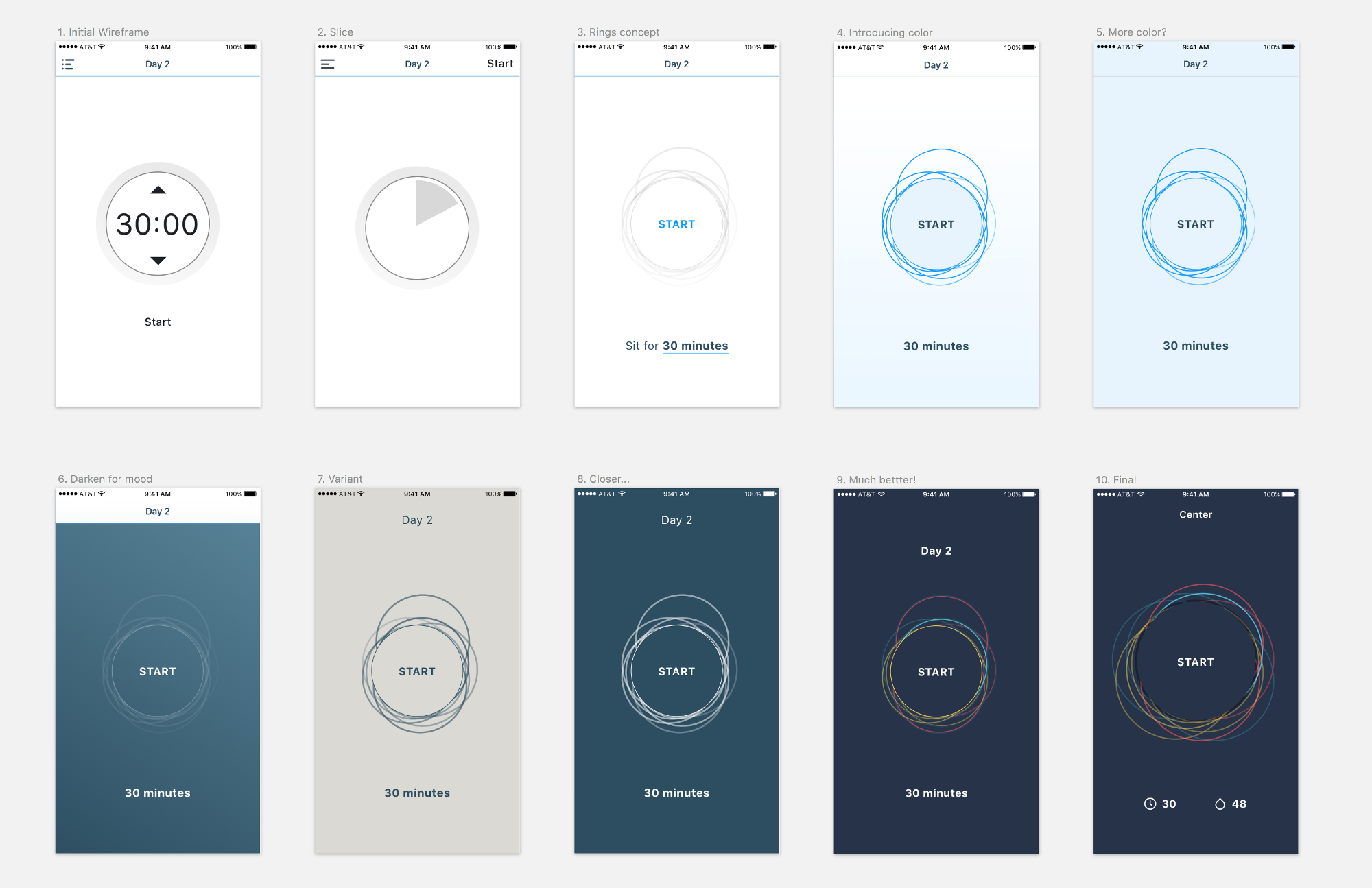 Design progress from concept to final interface.