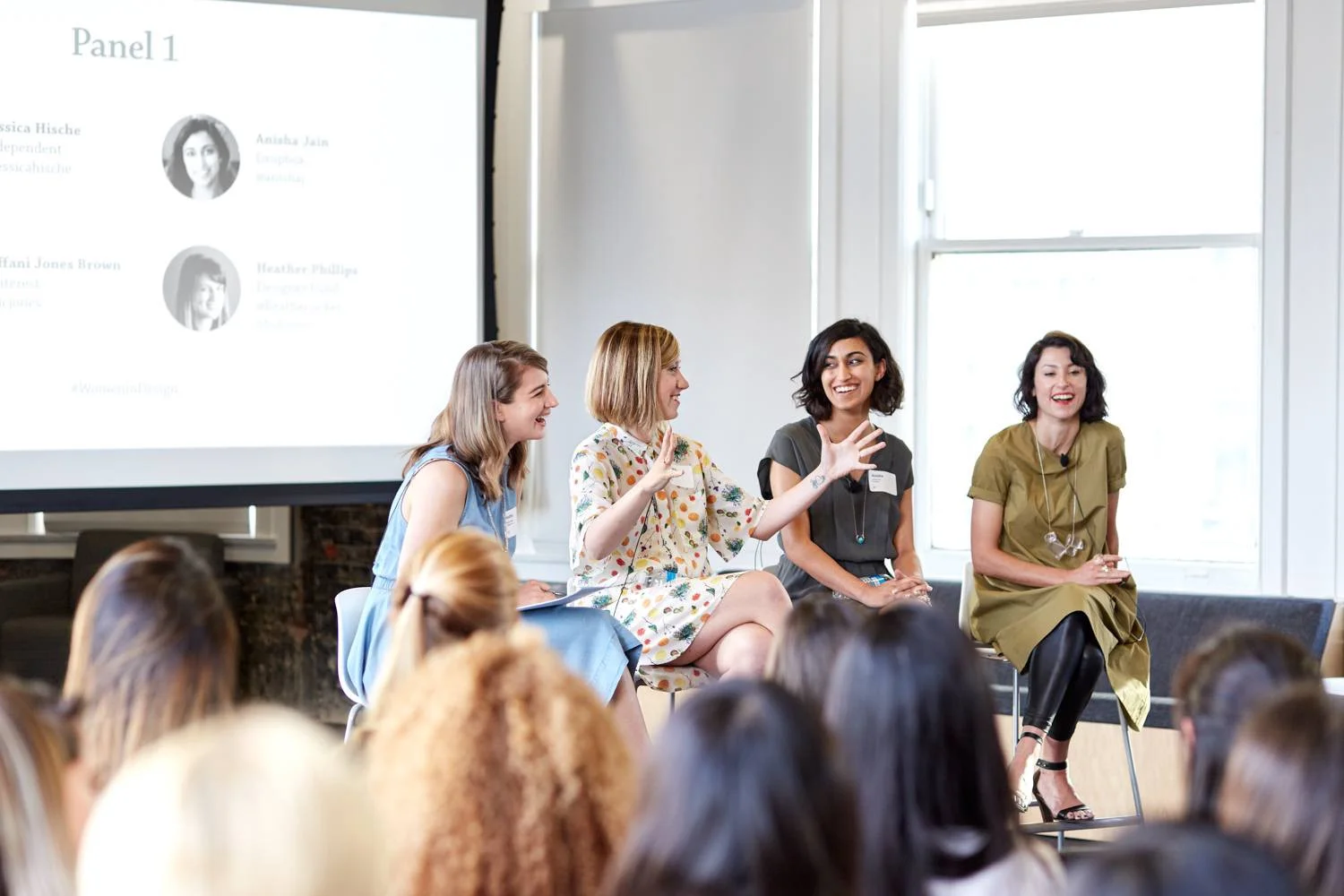 Abstract Director of Design Heather Phillips, with independent artist Jessica Hische, Dropbox Design Director Anisha Jain, and Dropbox Editorial Director Tiffani Jones Brown, via Designer Fund .