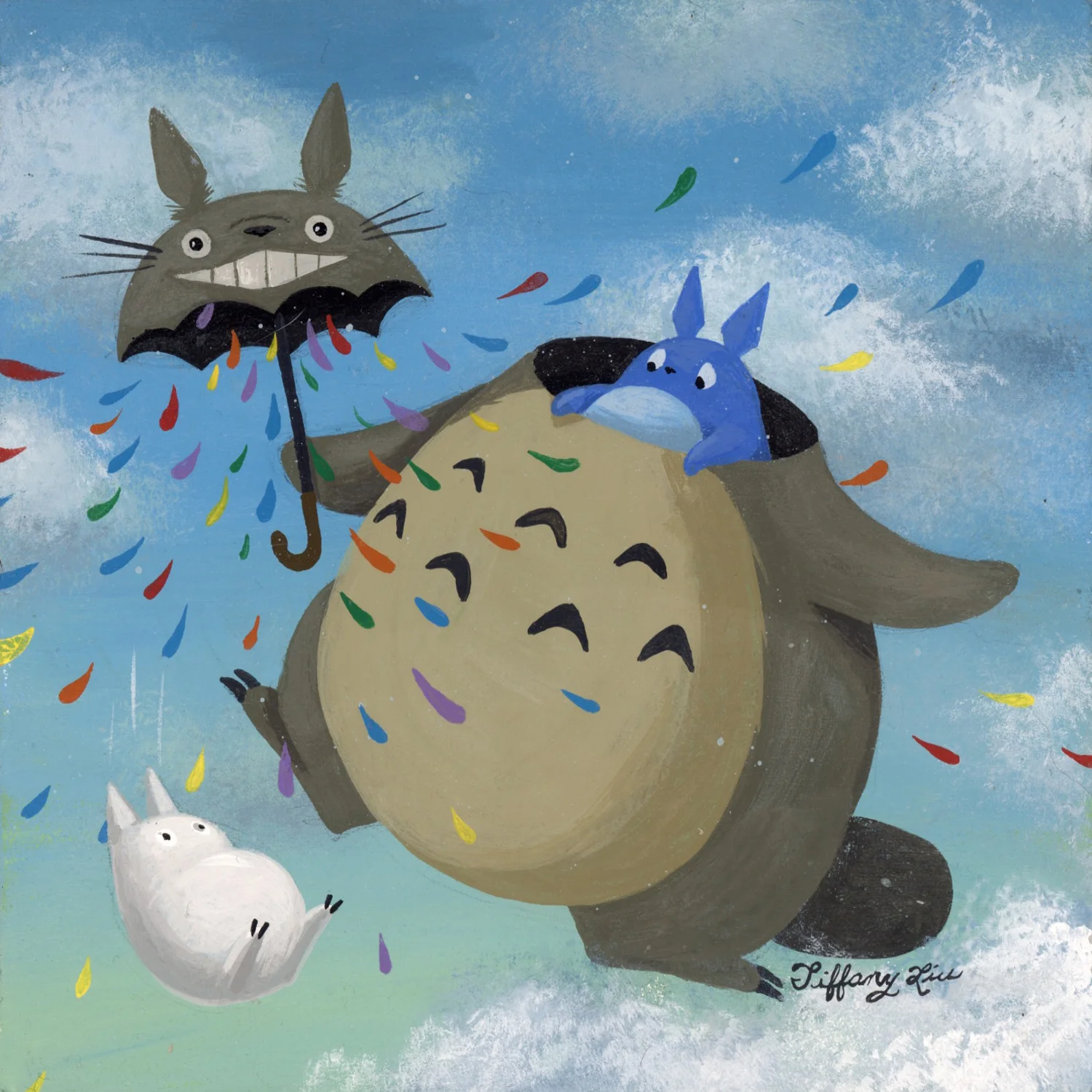 “Totoro Makes it Rain”, 5”x5”, Acrylic, 2017