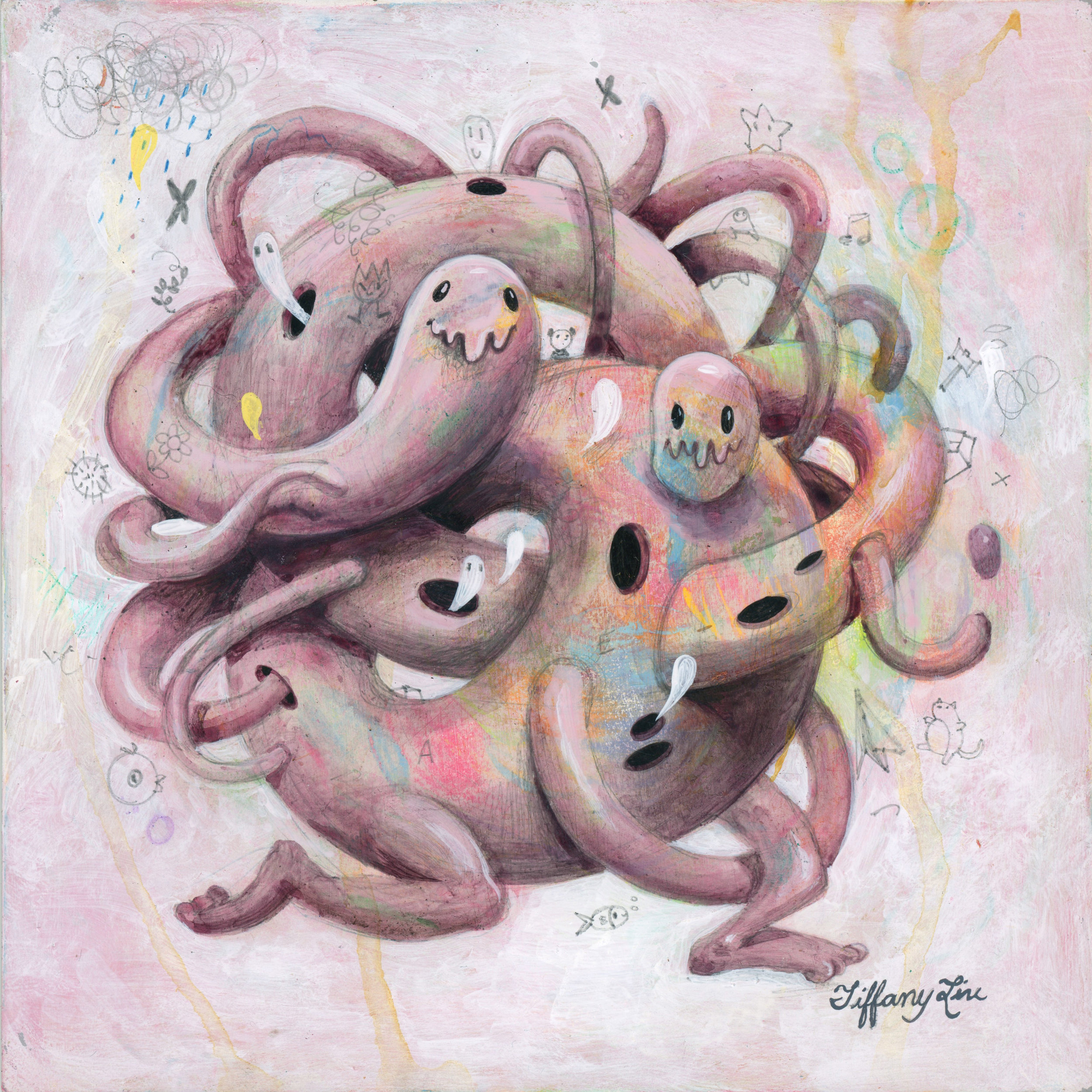 "The Ins and Outs", 6"x6", Acrylic and Colored Pencils, 2019 Now Available at Gr2. For Inquiries please contact info@giantrobot.com
