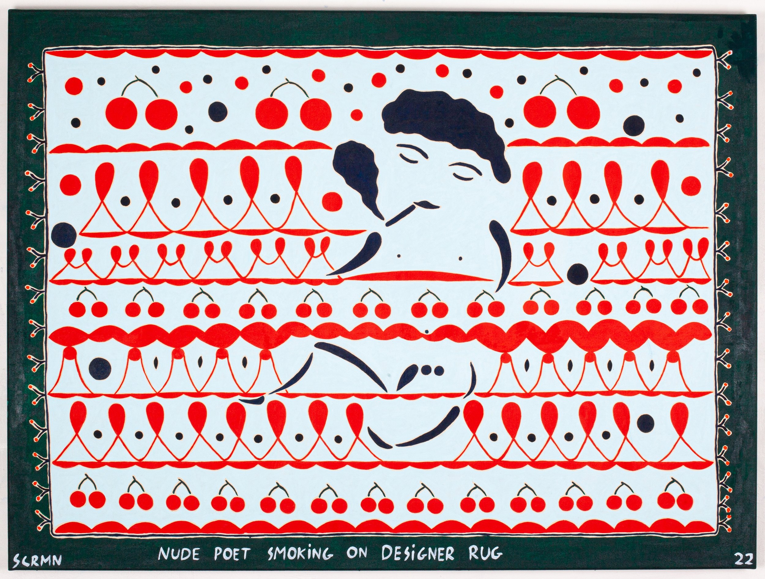 Nude Poet Smoking on Designer Rug