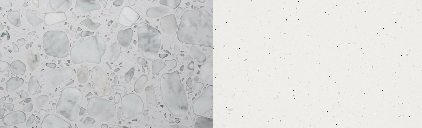 1) Anne Sacks - White/White Field 2) Caesarstone - Frozen Terra