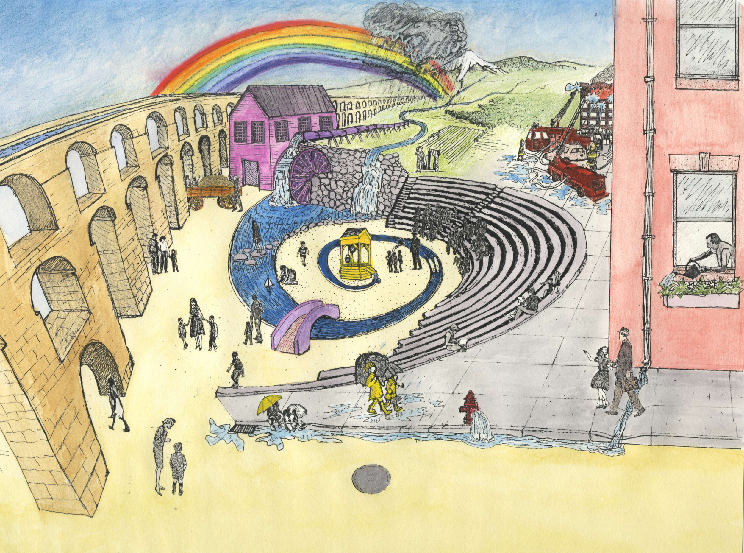 Waterbury Children's Museum | Concept Drawing of Water Exhibit Theme