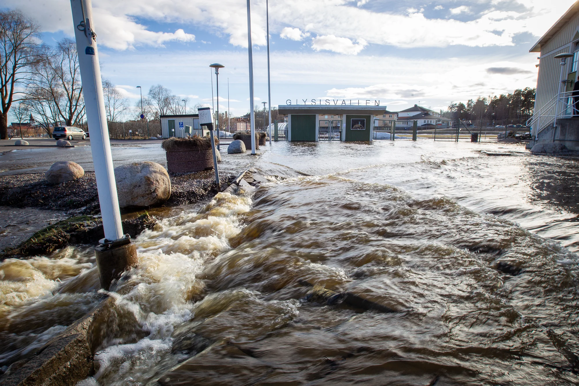 A part of the Glysisvallen sports complex, where water was flooding in over the weeekend.