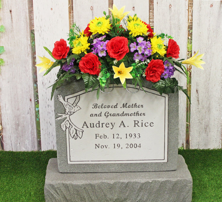 Spring or Easter Cemetery Flowers for Headstone and Grave Decoration-Yellow Peony and Lily Mix Saddle