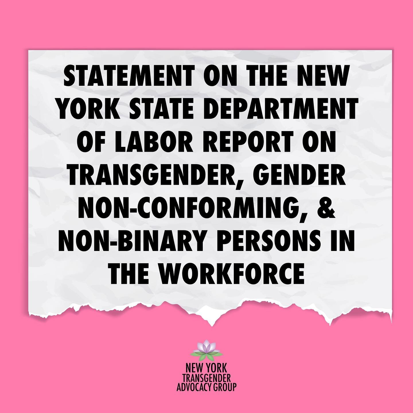 Statement from our Founder and Co-Executive Director of Programs, Kiara St James, on the recent @nyslabor Report on Transgender, Gender Non-Conforming, &amp; Non-Binary People in the workforce.

NYTAG was instrumental in advocating for the legislatio