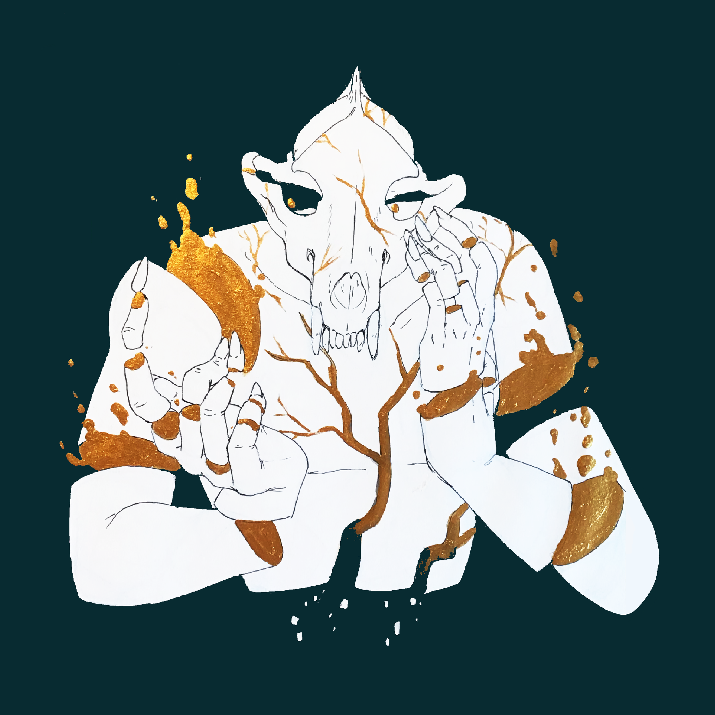  Kintsurigi inspired illustration. Black pen, gold ink, and cleaned up digitally. March 2020 