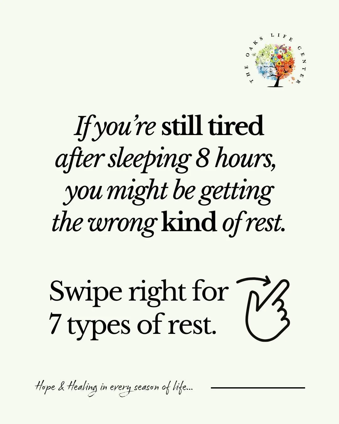 Sleep is only one type of rest. If you&rsquo;re still exhausted, you might be missing one of the other six. 💤 Swipe to learn about other types of rest you can utilize this week. Let us know if we can help. 🥱🌱

#RestIsProductive #SelfCareCheckin #W