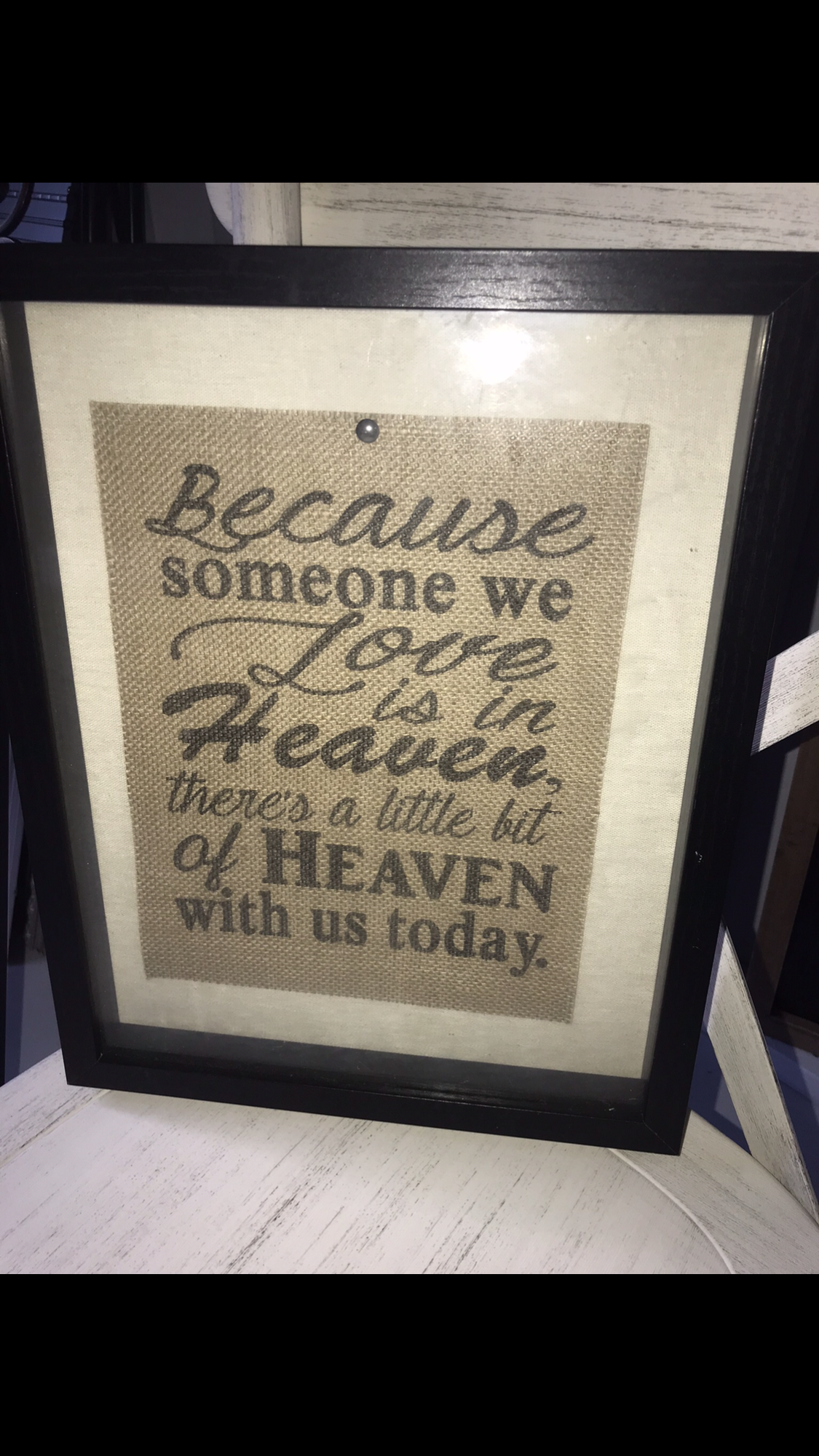 Black Frame w/Burlap - Memory Table Heaven Sign