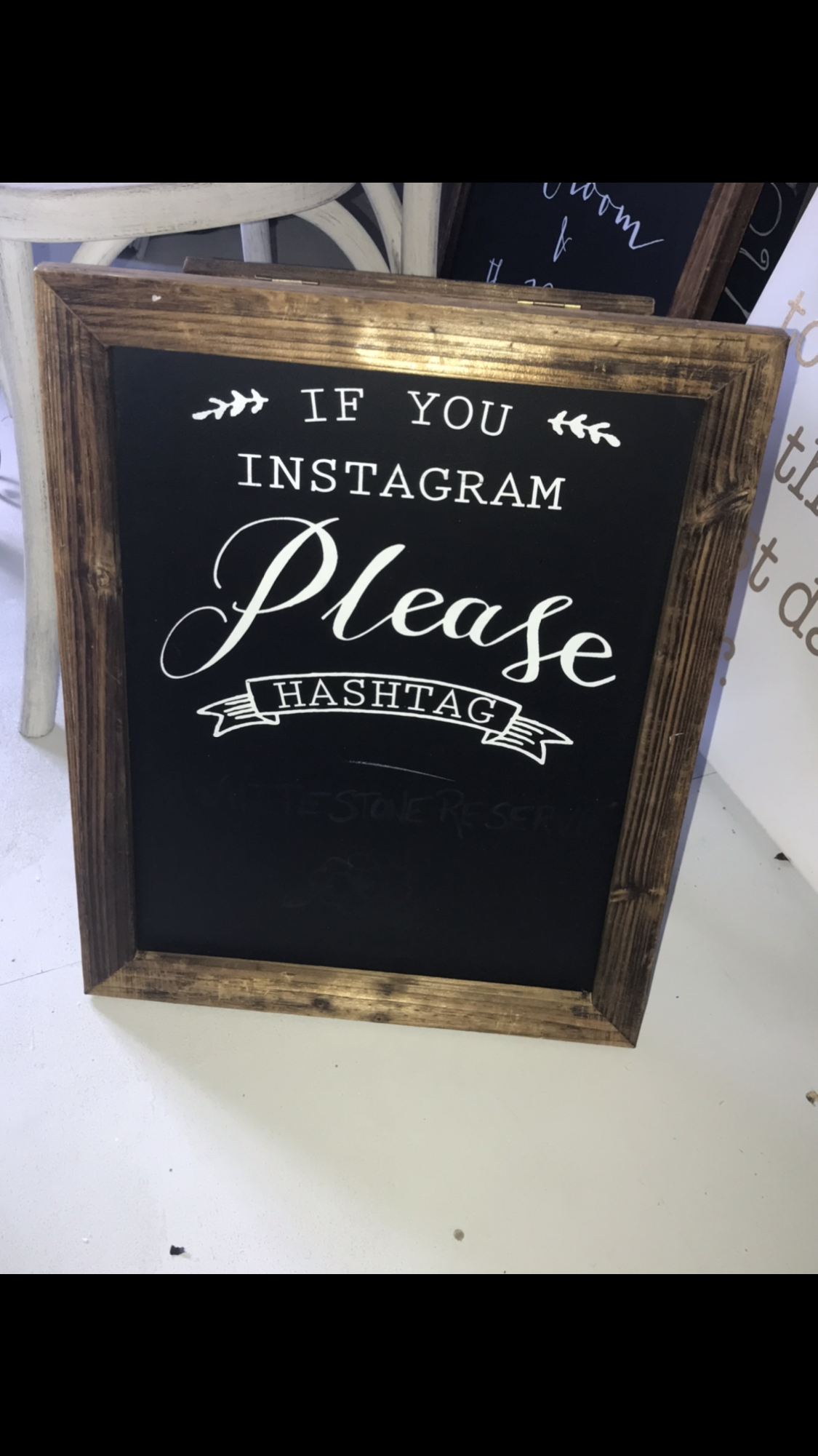 Wood Frame - Large Instagram Hashtag Chalkboard - Built in Easel