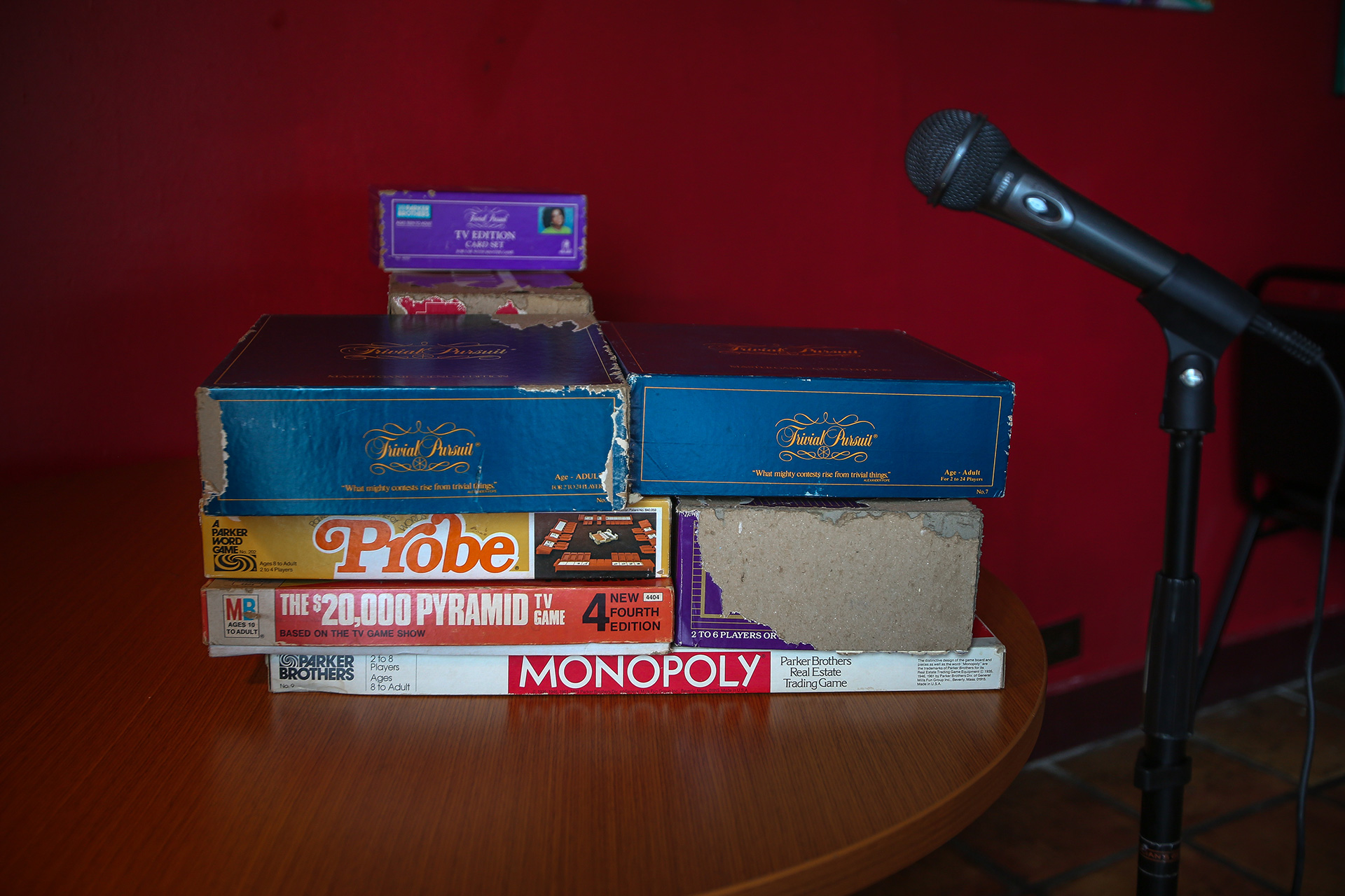 Neighbors bring their own games from home and leave them at the restaurant for impromptu game nights.