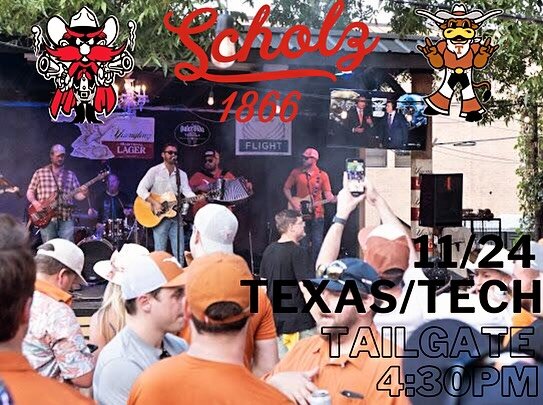 Jumping on the @scholzgarten stage this Friday for an epic tailgate before @texaslonghorns vs @texastech - the fun and music starts at 2:30, band and I start at 4:30pm.
Happy Thanksgiving to all.