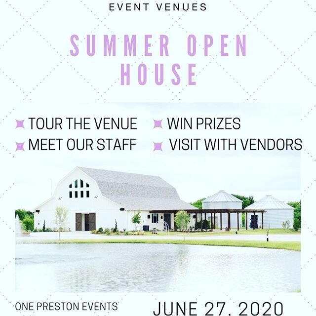 Be sure to come tomorrow and check out the Summer Open House @oneprestonevents lots of Texoma wedding and event or party rental Vendors