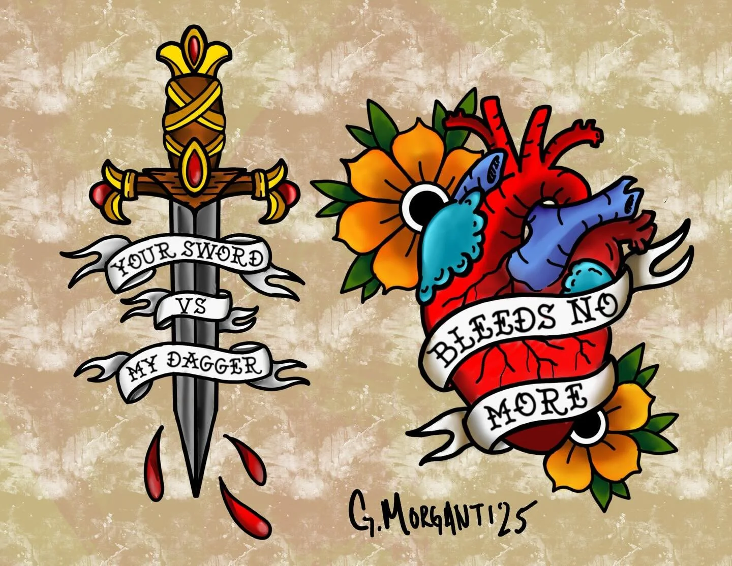 🫀🗡️🗡️ I would love to do these Silverstein tattoos!
Must be color, min. 5-6in, starting at $250. 
I&rsquo;ll be continuing to post some medium-larger designs I would like to do for a flat rate. These are one and done, no changes to the design. I l