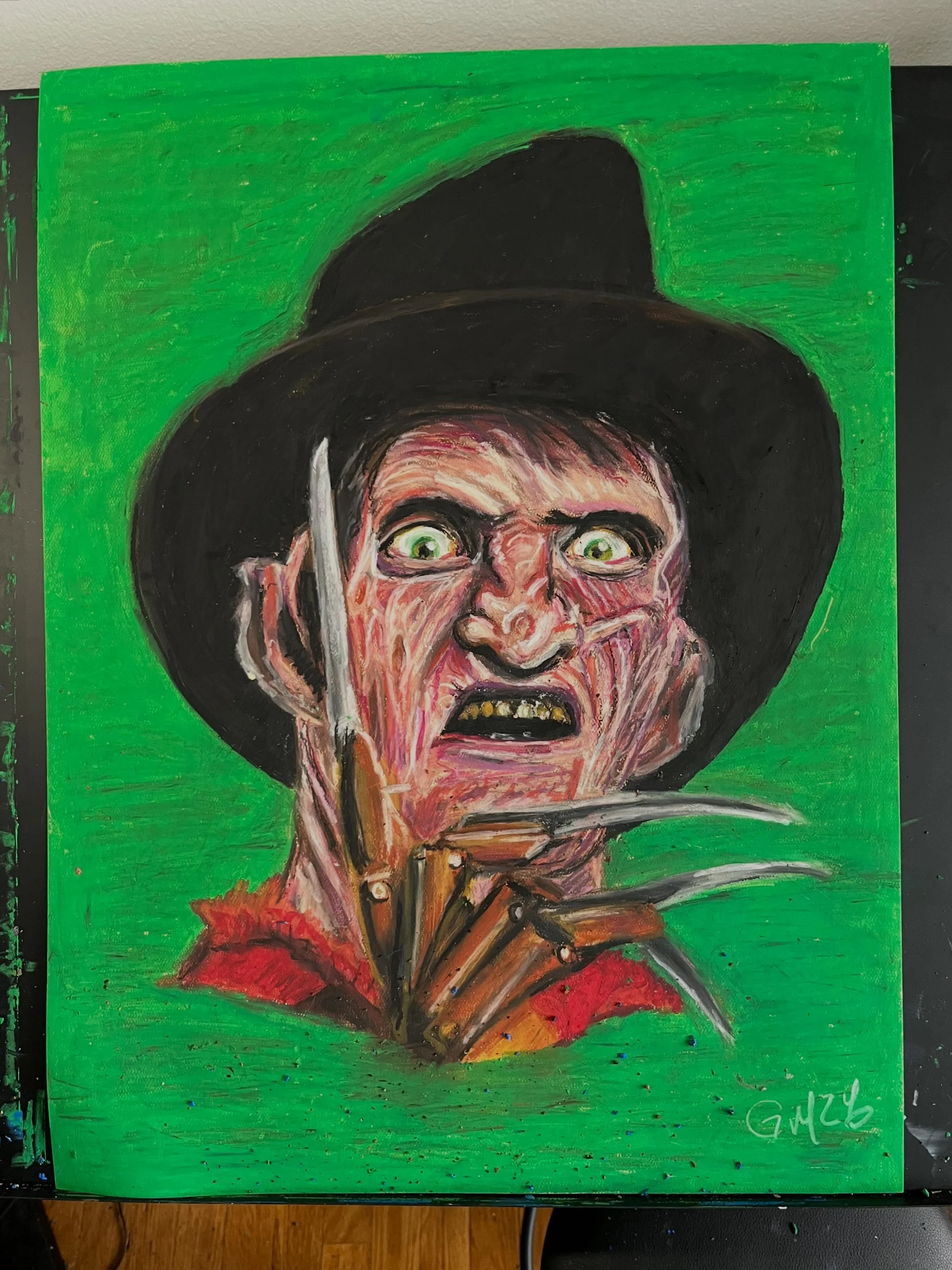 Freddy 🩸
Oil pastel on 18 x24in pastel paper
-
-
#freddy #horrorart #colorful #portrait #nightmareonelmstreet