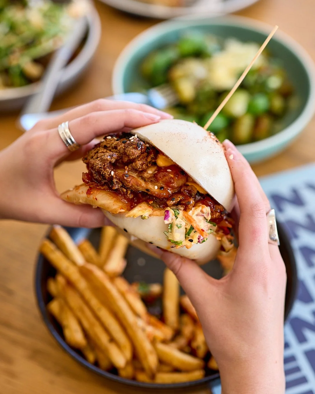 We&rsquo;ve got a lotta love for our Korean Fried Chicken Bao ❤️&zwj;🔥⁠
⁠
Featuring crispy fried chicken, gochujang sauce, kimchi slaw, chilli mayo and sesame seeds, add some chips on the side and get everyone on the table to play nice. 😈