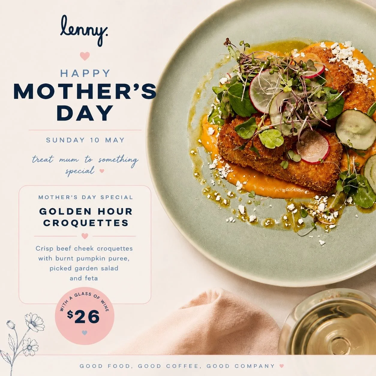 Treat mum to something special ✷

Golden hour croquettes
with a glass of wine for $26

Available this mother&rsquo;s day Sunday 10th♡

#albertparkcafe #mothersdaylunch #melbfood #melbeats #melbcoffee