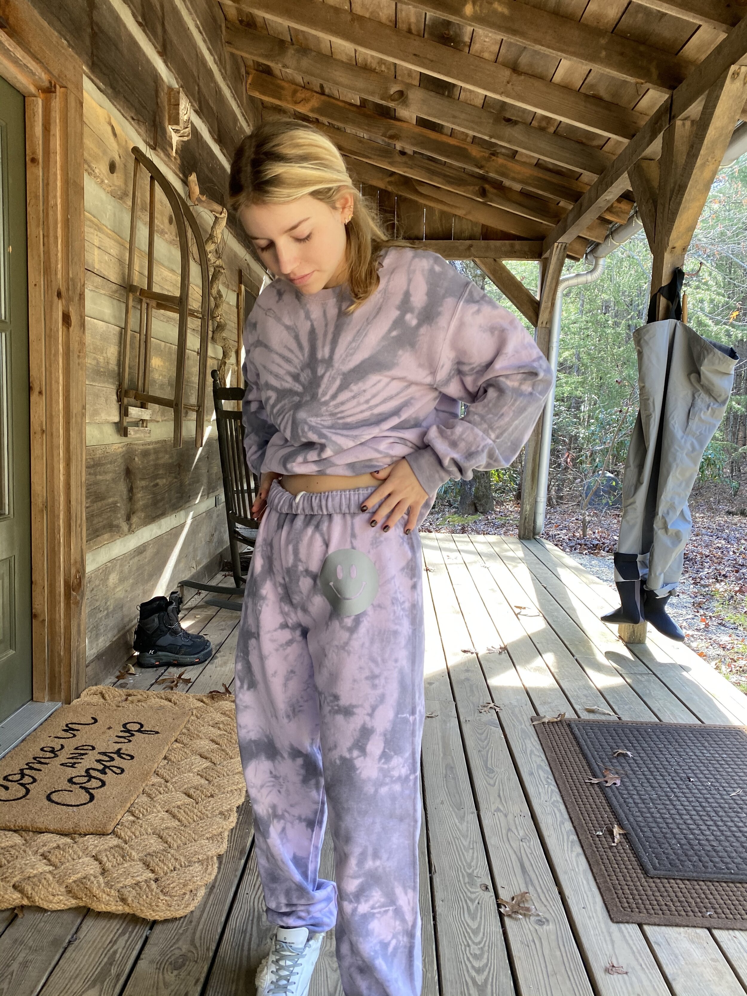 Gray on Pink/Gray PANTS - Crumple