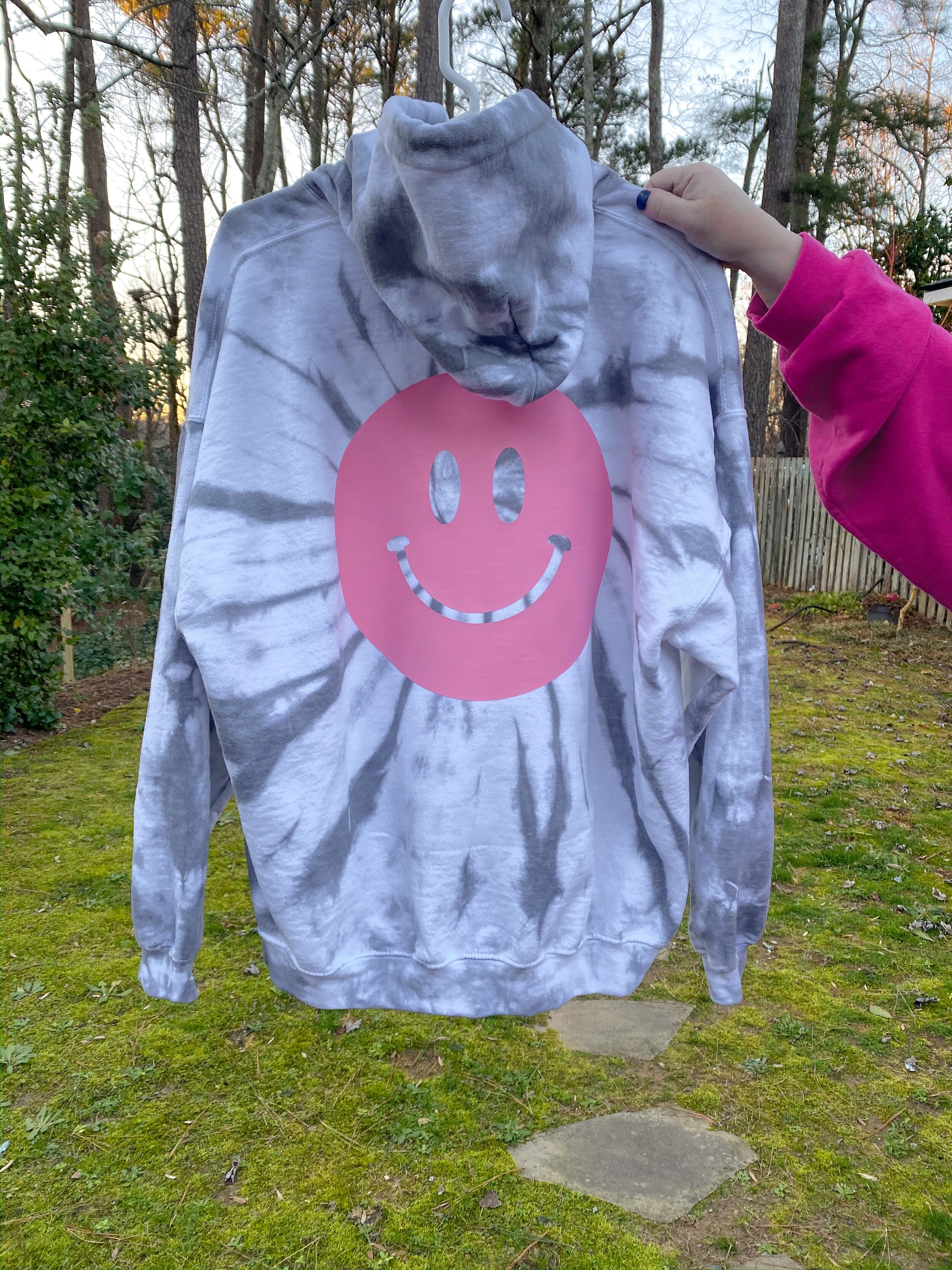 Pink on Gray Tie Dye Hoodie 