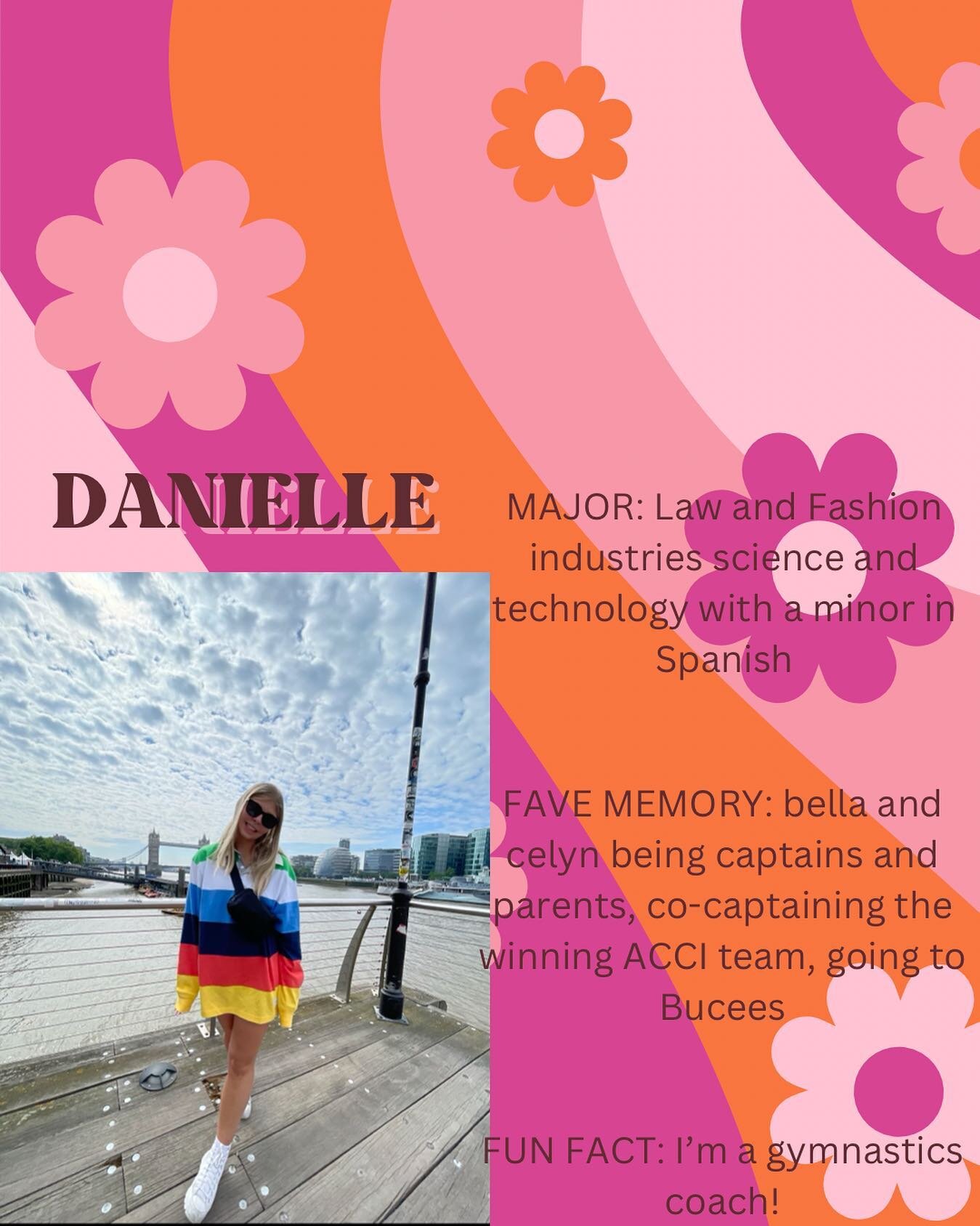 Our last (but certainly not least) Senior post is dedicated to Danielle!! @danielleneadwork has worked as a captain throughout this year, and has been social media chair in her time in the program!