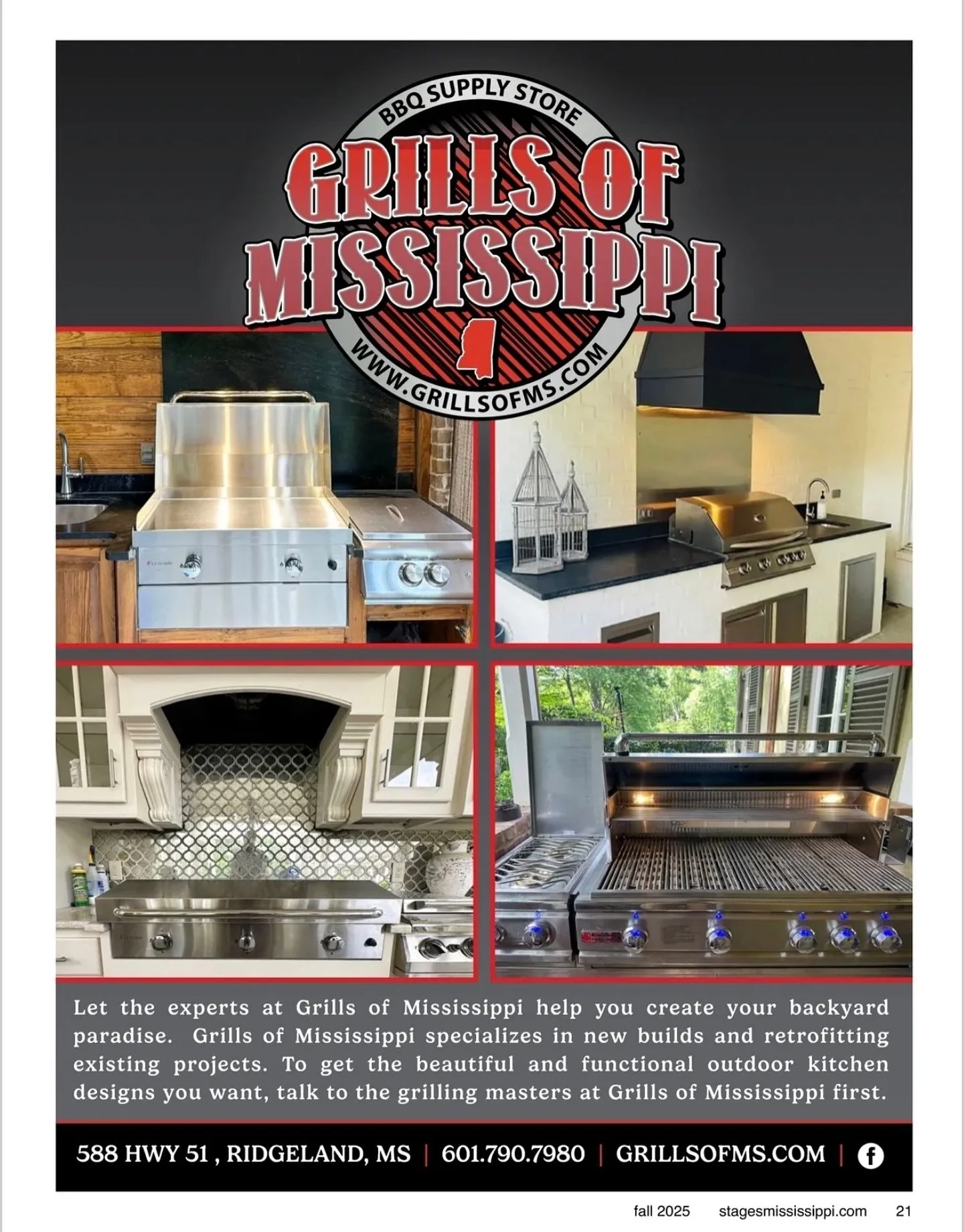 🔥 Dreaming of the perfect backyard? 🔥

Let the pros at Grills of Mississippi help you build it! From new outdoor kitchens to upgrading your current setup, our team can bring your vision to life.

Beautiful. Functional. Built for grill masters. 🍔🔥