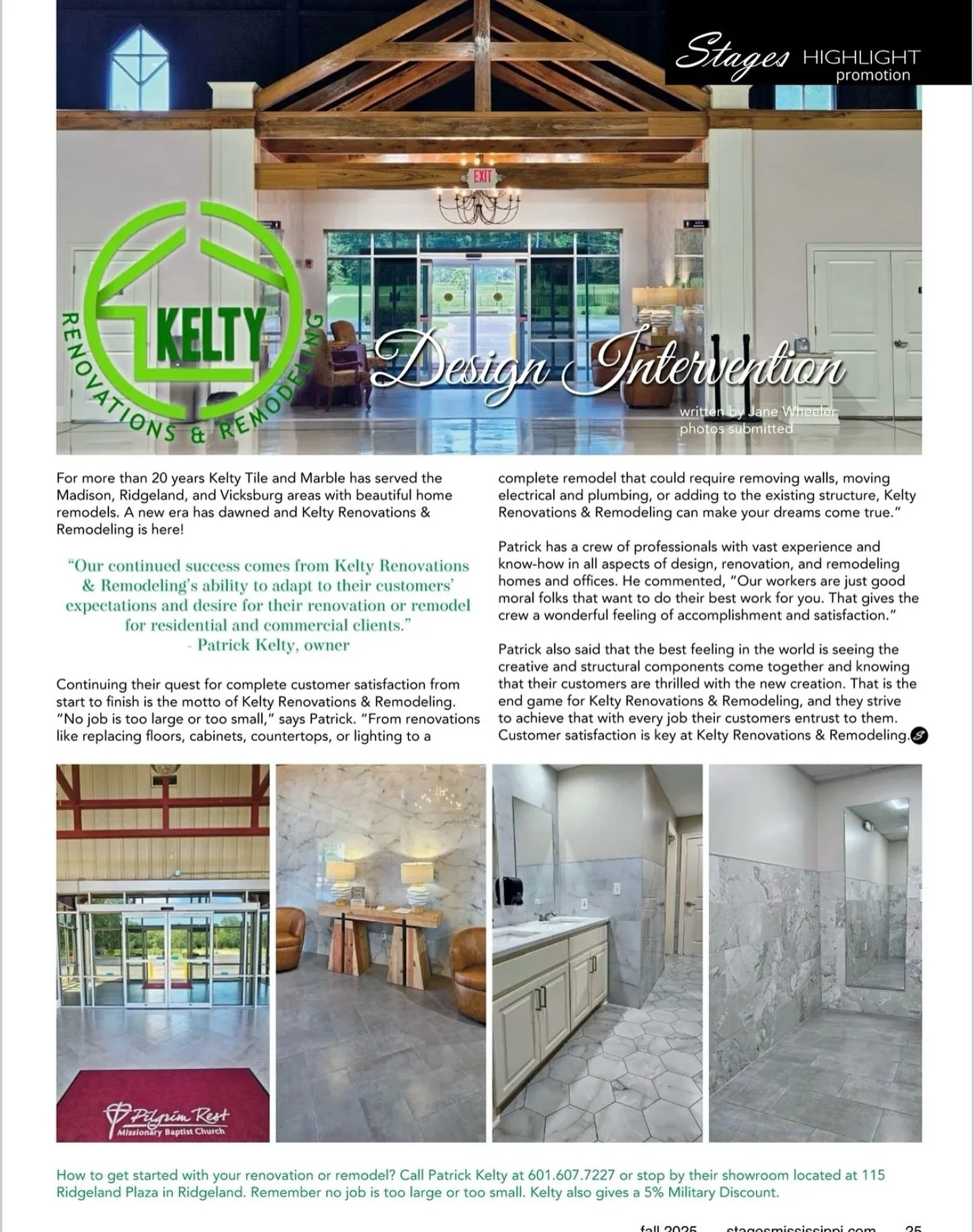 ✨ Highlight on Kelty Renovations &amp; Remodeling! ✨

For more than 20 years, Kelty Tile and Marble has been transforming homes across Madison, Ridgeland, and Vicksburg with beautiful remodels. Now, they&rsquo;re stepping into a new era as Kelty Reno