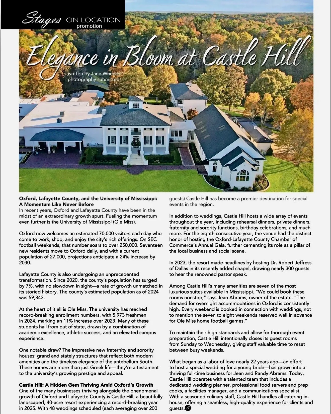 Elegance in Bloom at Castle Hill....What began as a labor of love nearly 22 years ago &mdash; an effort to host a special wedding for a young bride &mdash; has blossomed into a full-time business for Jean and Randy Abrams.

For more than 20 years, Ca