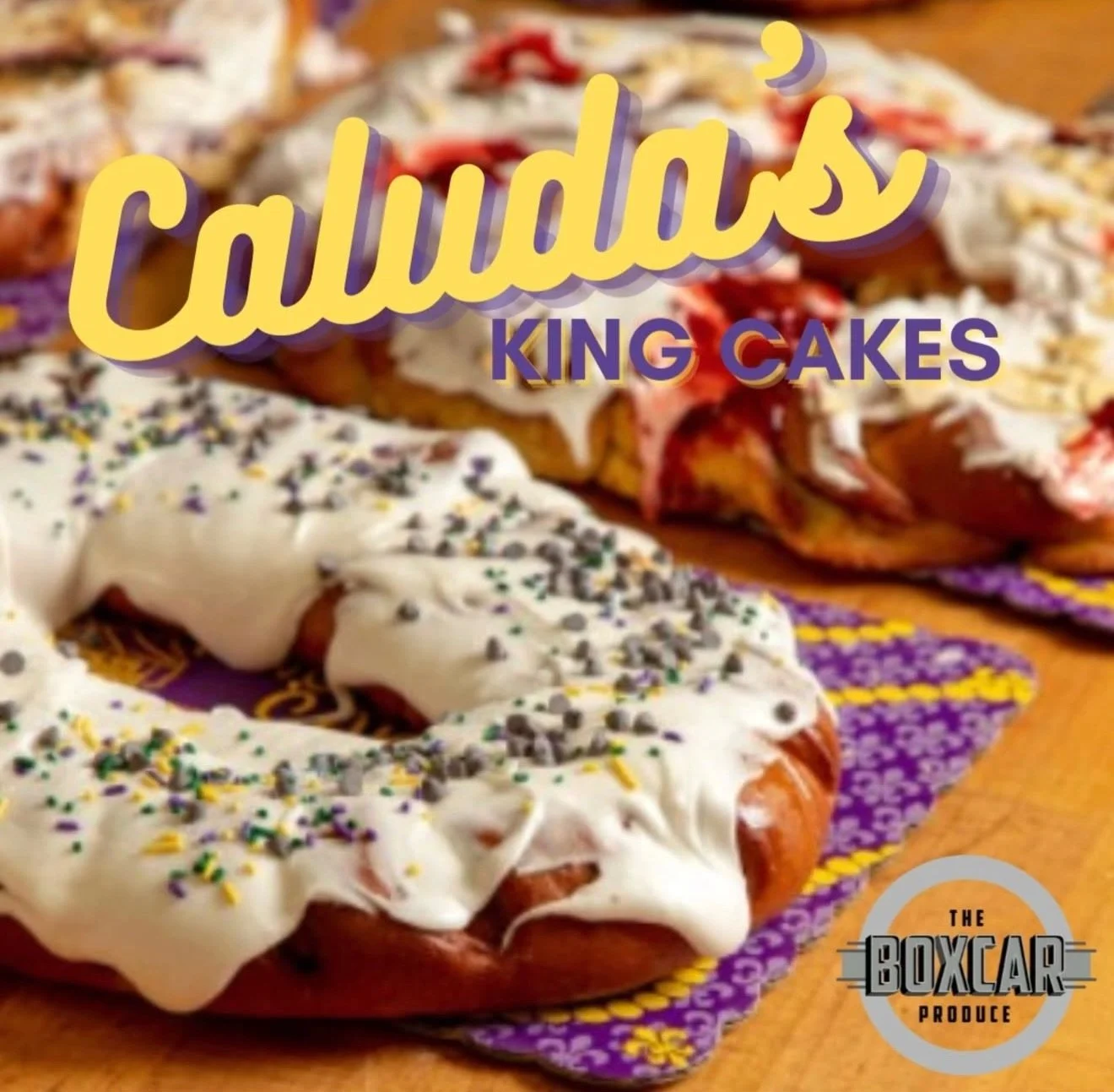 It's that time again... King Cake season and you can get them at The Boxcar Produce!
@the.boxcar.produce 

They will be making trips down to NOLA to get you the freshest king cakes around!

Flavor Choices:
Traditional $34.95
Cream Cheese $37.95
Prali