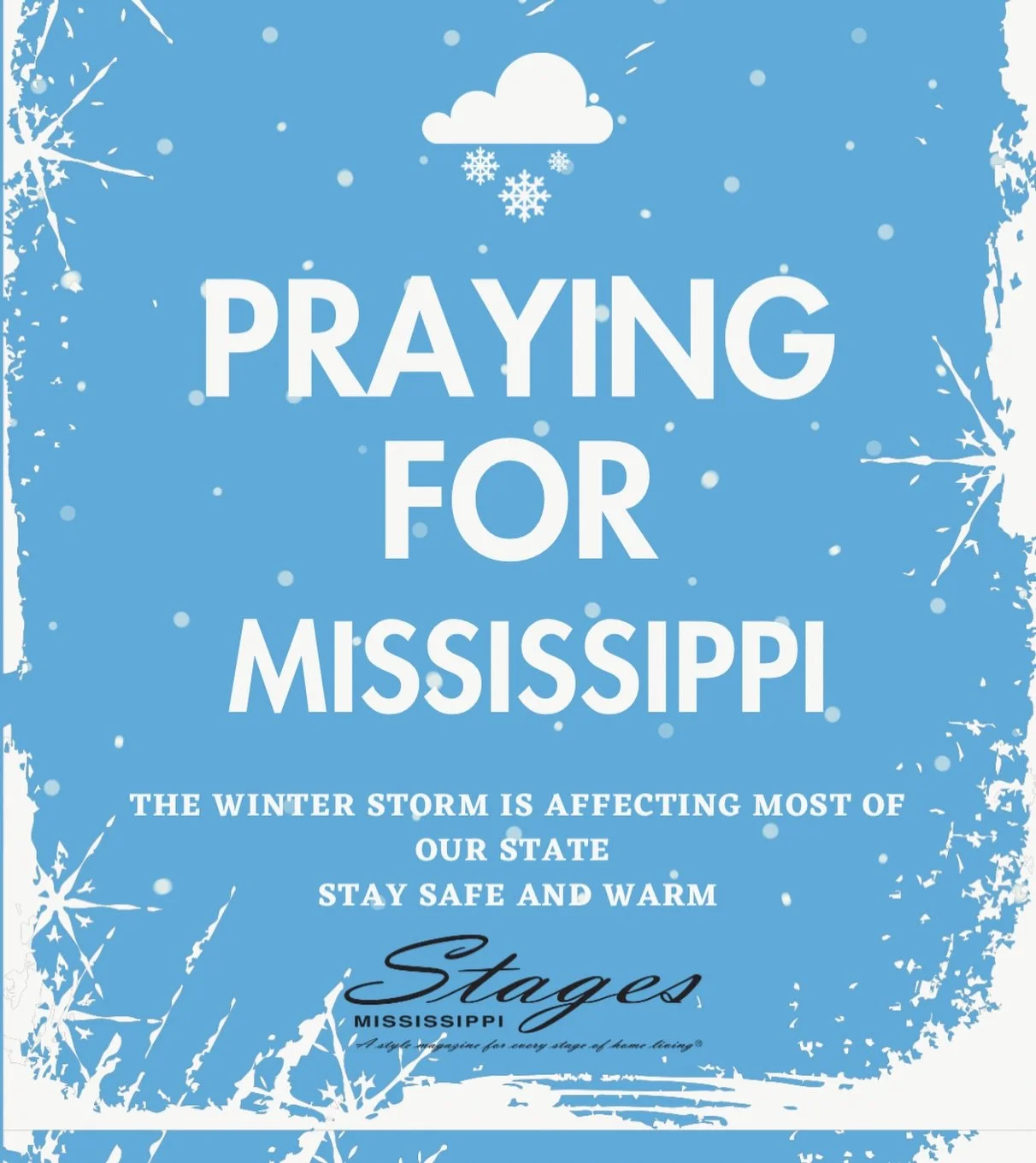 Winter Storm 2026 ❄️

Please keep Mississippi in your prayers. A large portion of our state is currently under a state of emergency.

The cold temperatures are brutal. Please be mindful if you must travel, stay warm, stay safe, and check on your neig
