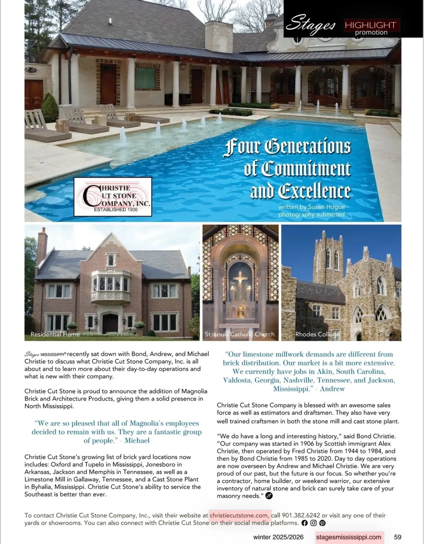 Check out this Stages Highlight Promotion, Christie Cut Stone! @christie_cut_stone 

You'll find the article on page 59 of our Stages Winter 2025/2026 issue!

Stages Mississippi 

#stagesms