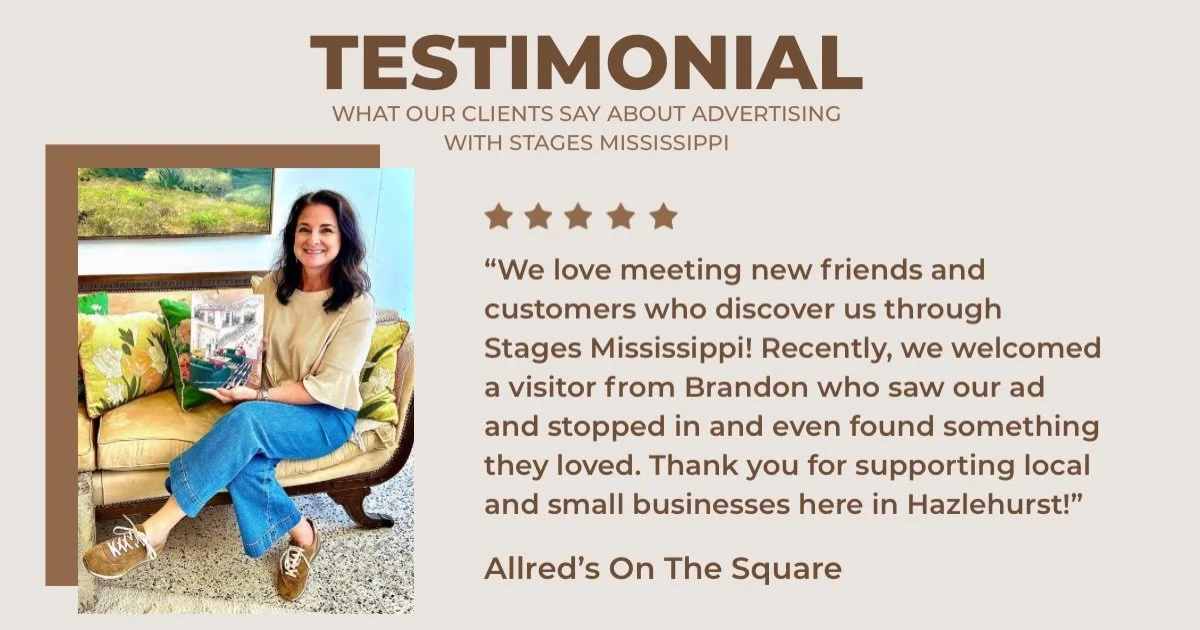 Thank you Allred's On The Square for this testimonial....we appreciate you so much!  Thank you for advertising with us. @allredsquare 

Stages Mississippi 

#stagesms
#stagesmississippi