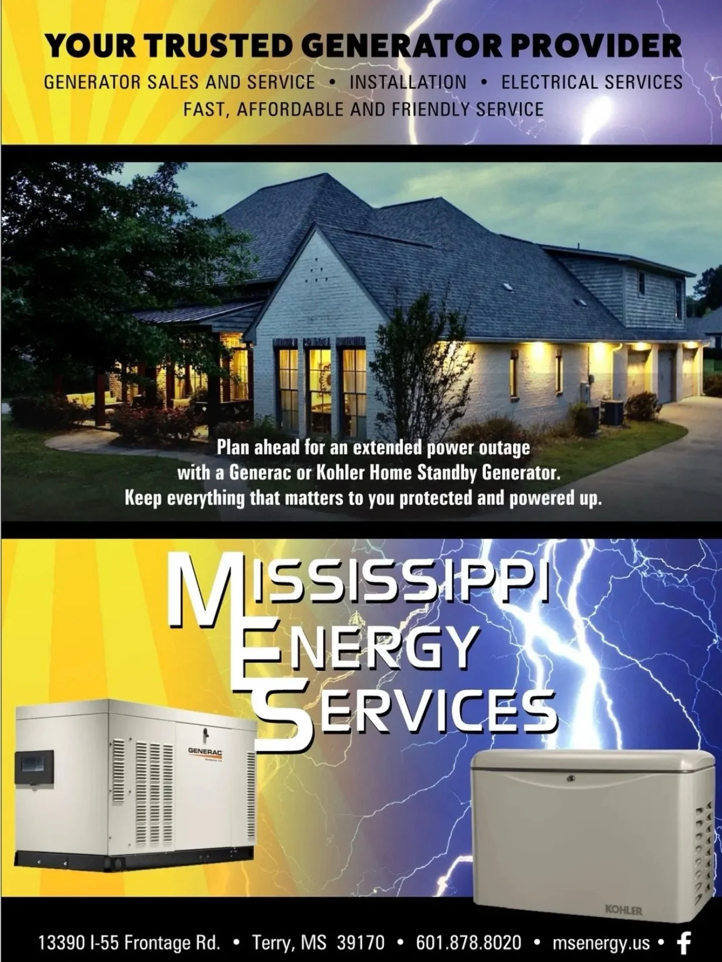 Mississippi weather is so unpredictable. 

Don&rsquo;t get left in the dark. Mississippi Energy Services, LLC provides dependable home generators to keep your lights on, your family comfortable, and life moving when storms hit. @mississippi_energy_se