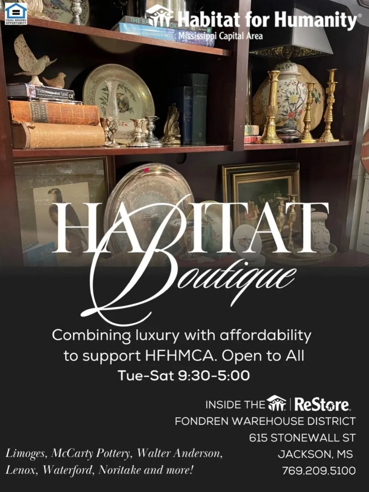 Shop beautiful vintage and designer pieces at Habitat Boutique inside the ReStore in Fondren &mdash; all while supporting Habitat for Humanity Mississippi Capital Area. @habitatmca_restore 

You never know what treasures you&rsquo;ll find. 

Stages M