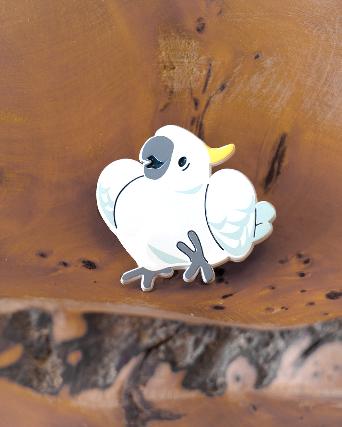 cockatoo dyed enamel pin