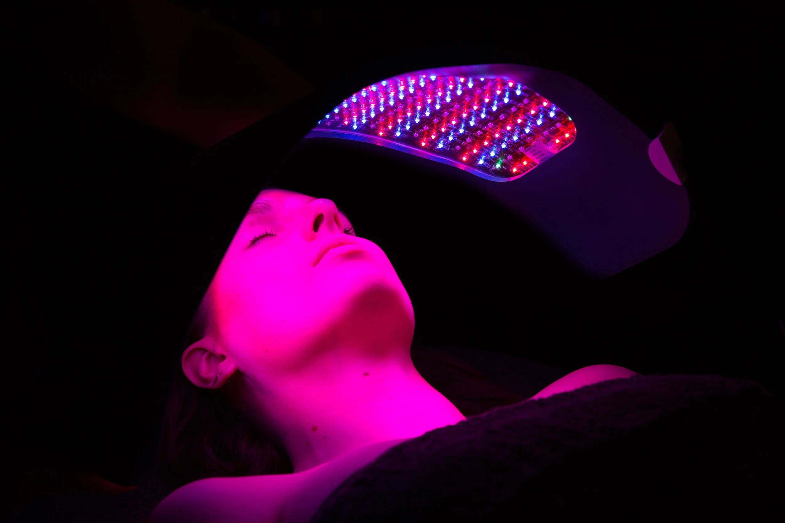 The LED Light Therapy panel is used for skin repair and facial rejuvenation.