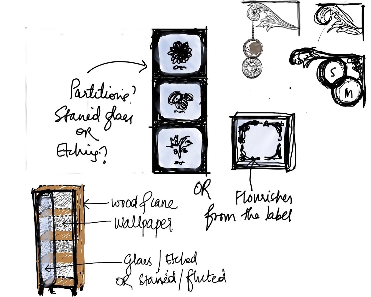 The sketches that lead to the exhibition bar we designed along with branding agency Please See for homegrown gin brand Stranger & Sons