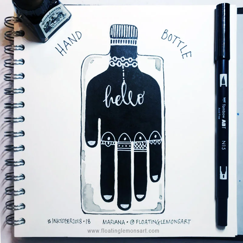 Inktober 18: Hand & Bottle