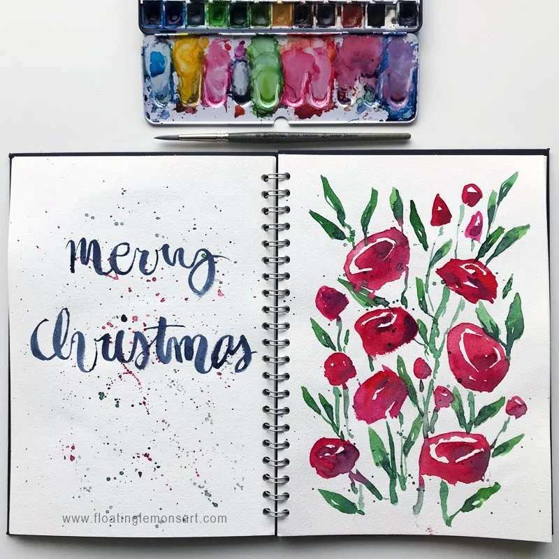 Festive Christmas Flower Doodles 1 : Floating Lemons Art