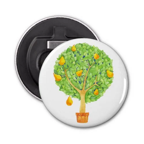 Pear Tree Round Bottle Opener by Floating Lemons for Zazzle USA and UK