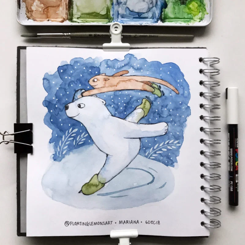 Turn & Ice-skating by Mariana : Floating Lemons Art